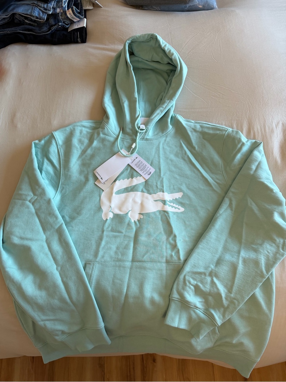 Lacoste Men’s Pastel Mint Hoodie with White Crocodile Logo